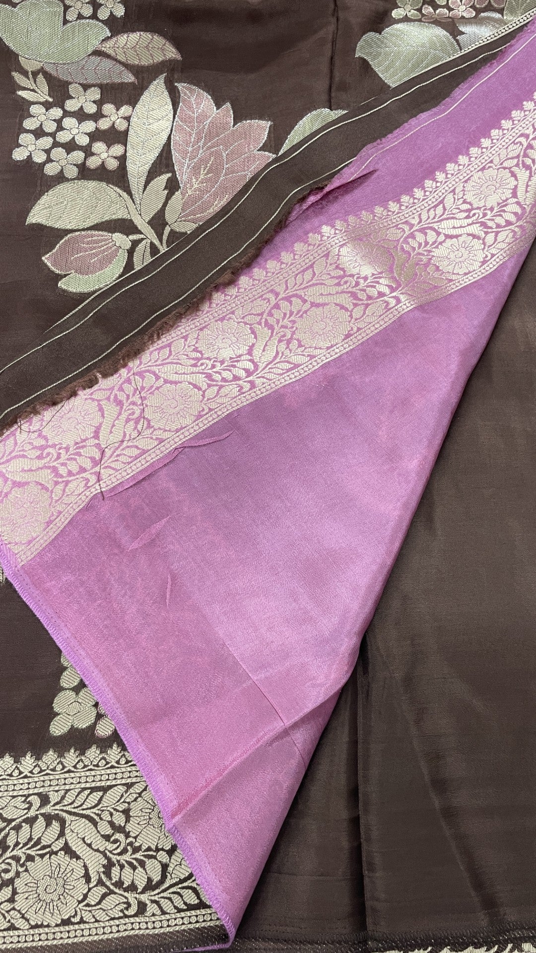 Brown Floral Meenakari Viscose Crepe Silk Saree