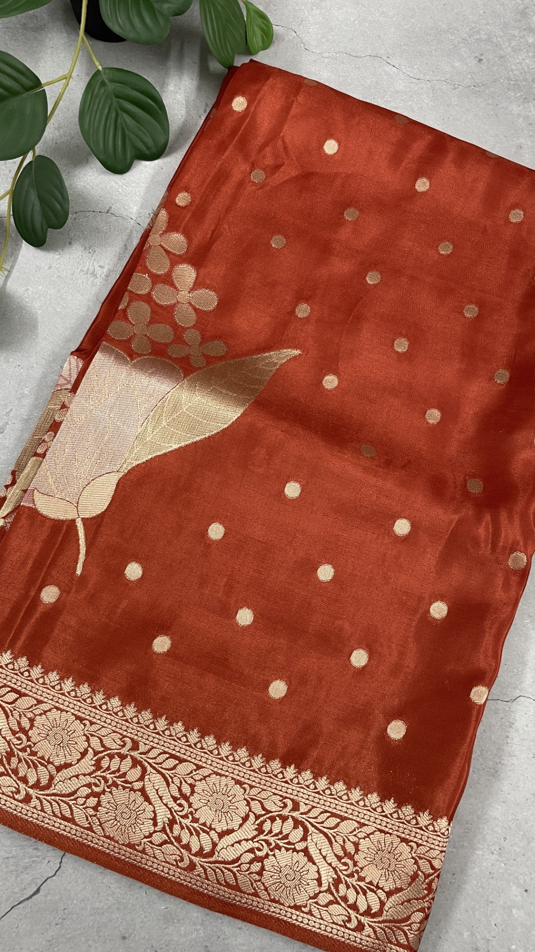Rust Floral Meenakari Viscose Crepe Silk Saree