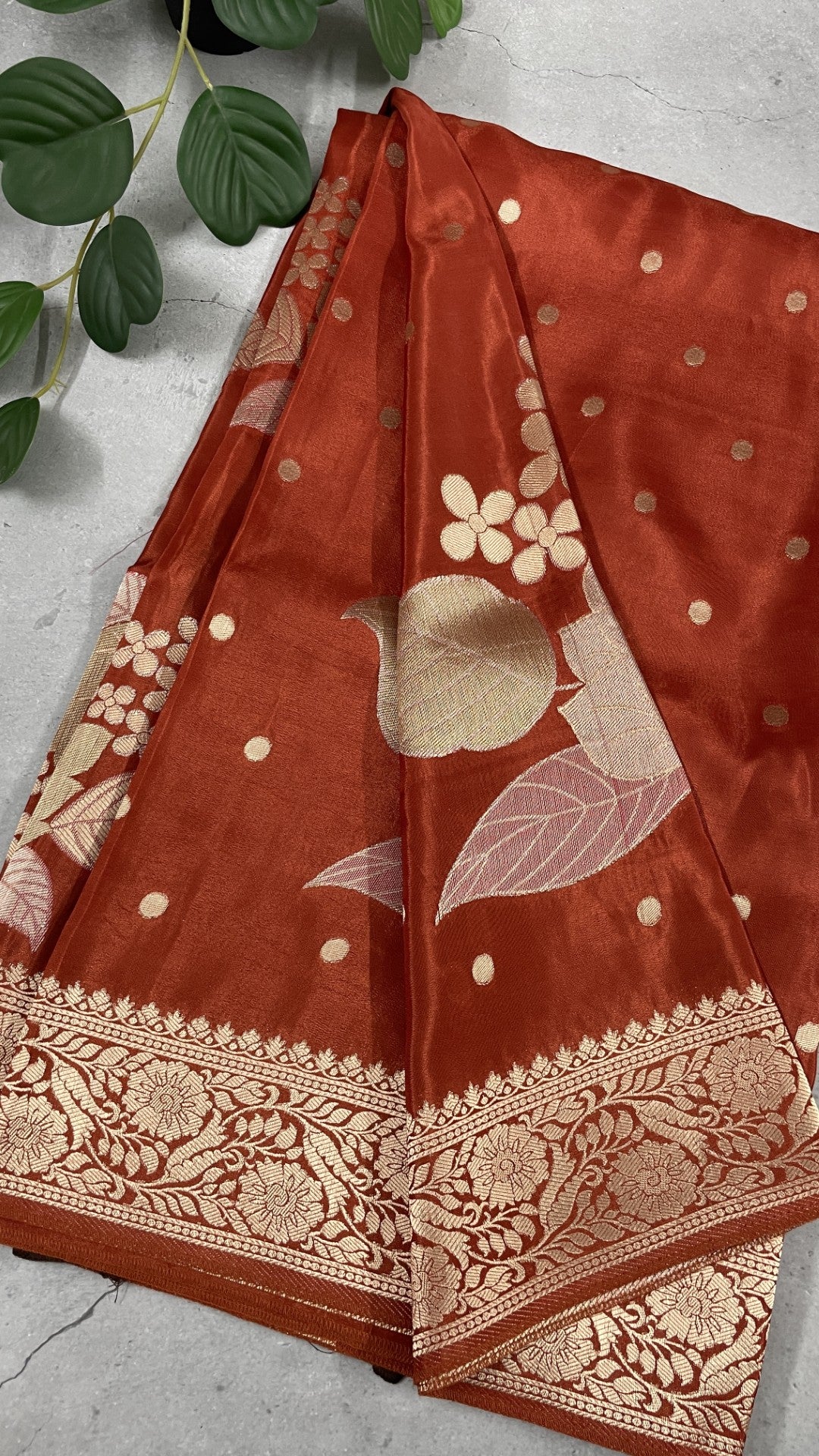 Rust Floral Meenakari Viscose Crepe Silk Saree
