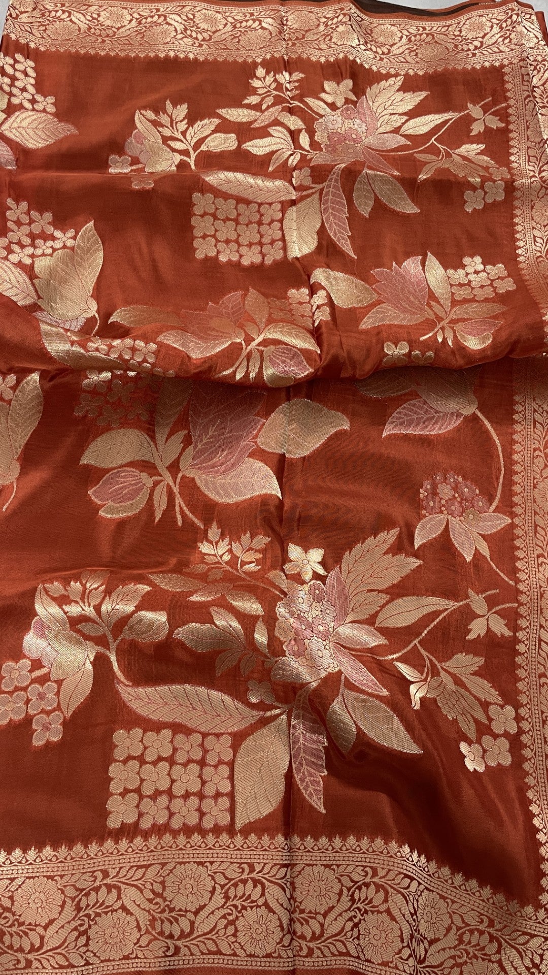 Rust Floral Meenakari Viscose Crepe Silk Saree