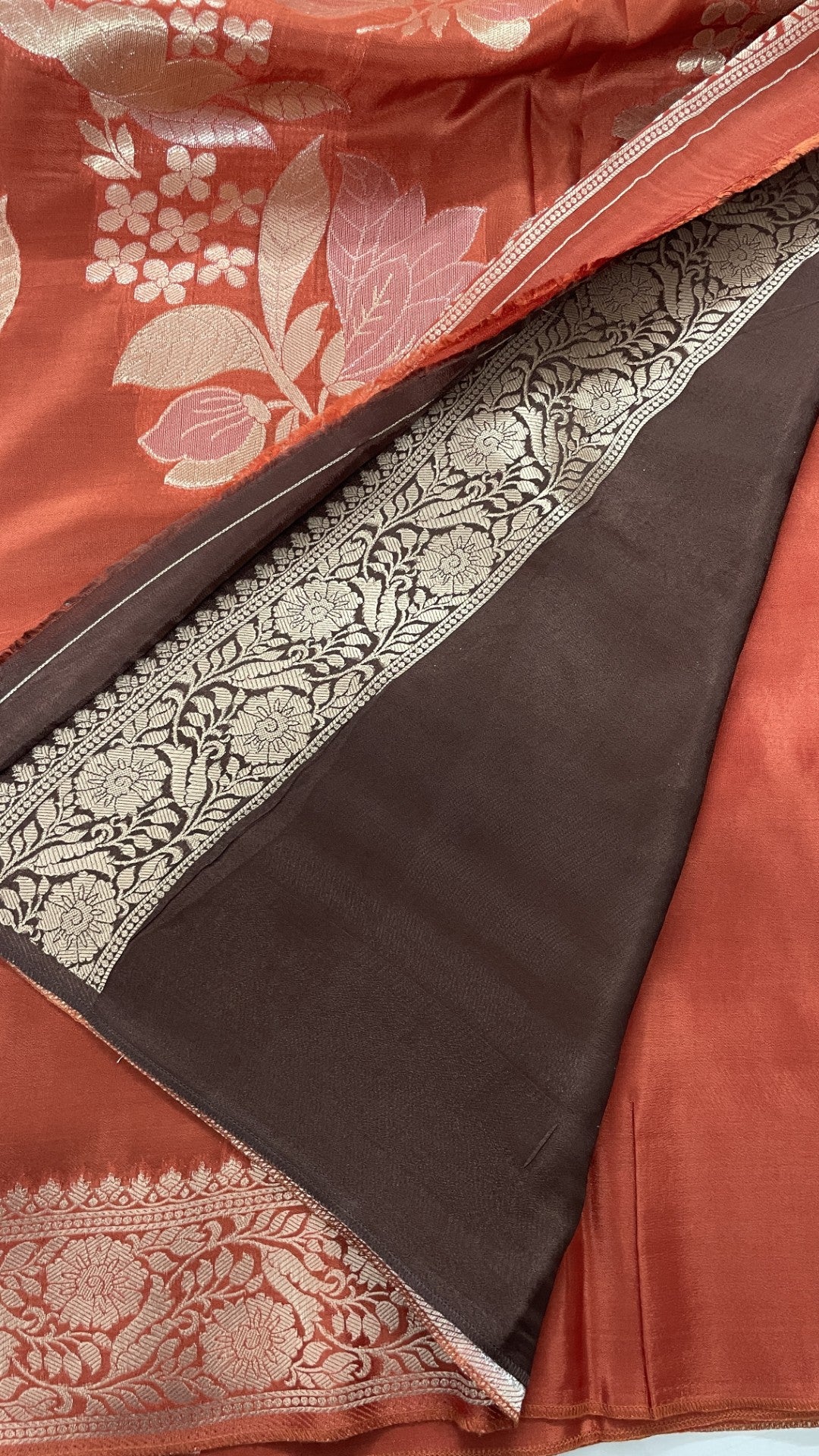 Rust Floral Meenakari Viscose Crepe Silk Saree