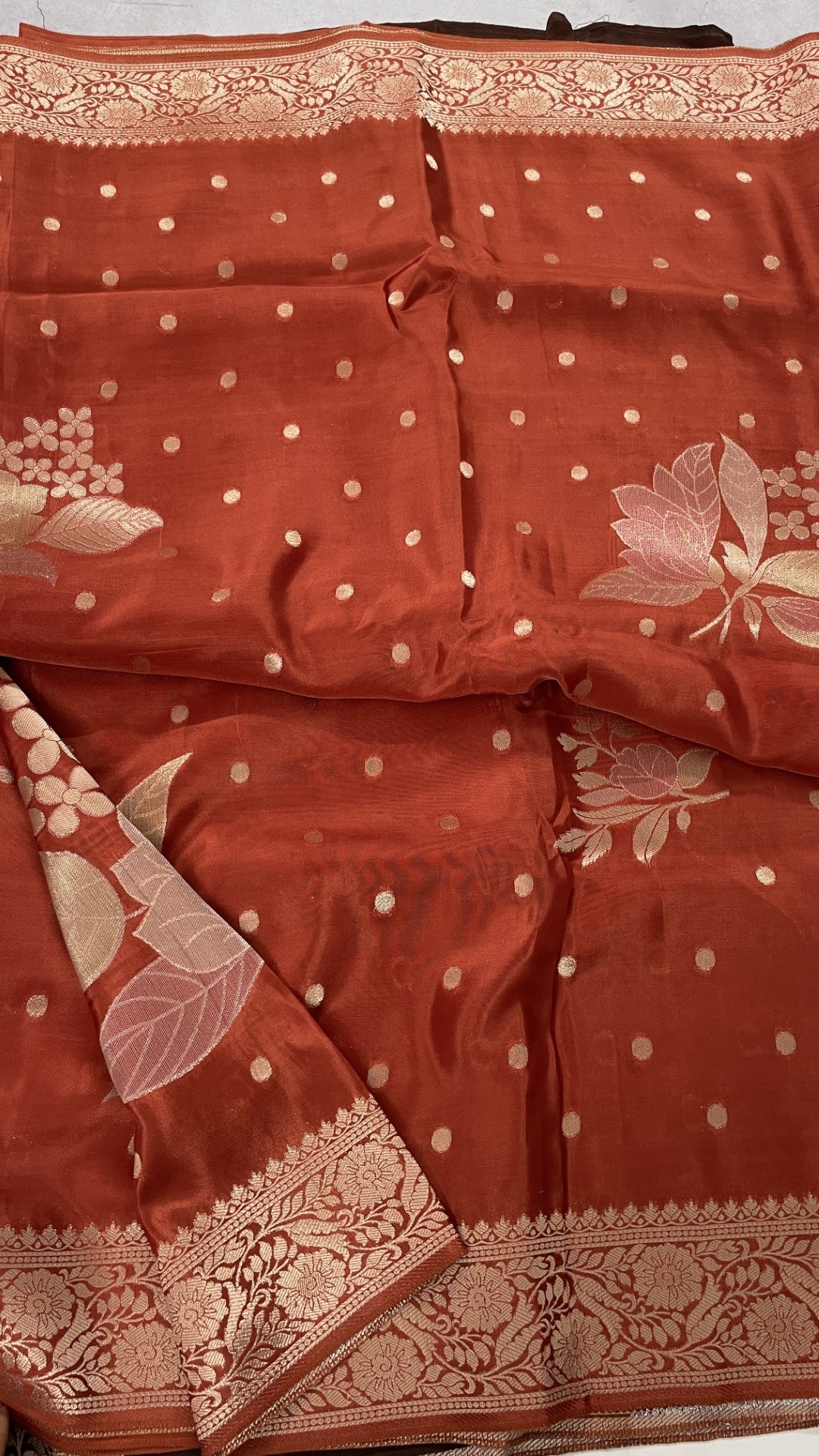 Rust Floral Meenakari Viscose Crepe Silk Saree