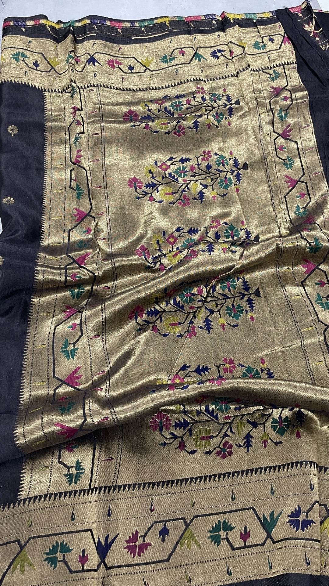 Black Paithani Viscose Crepe Silk Saree