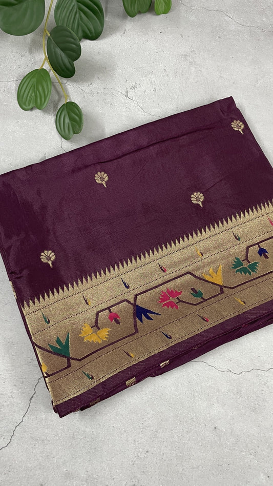 Wine Paithani Viscose Crepe Silk Saree