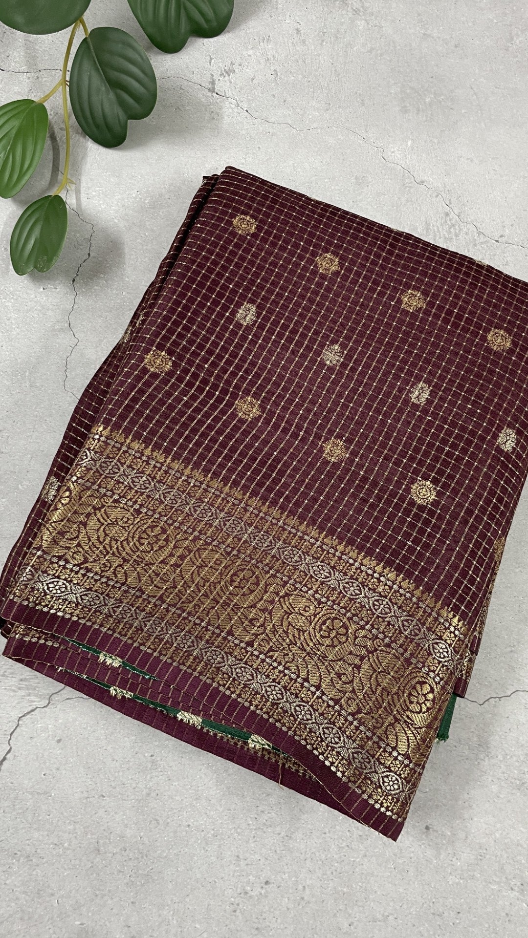 Brown Checks Semi Silk Saree