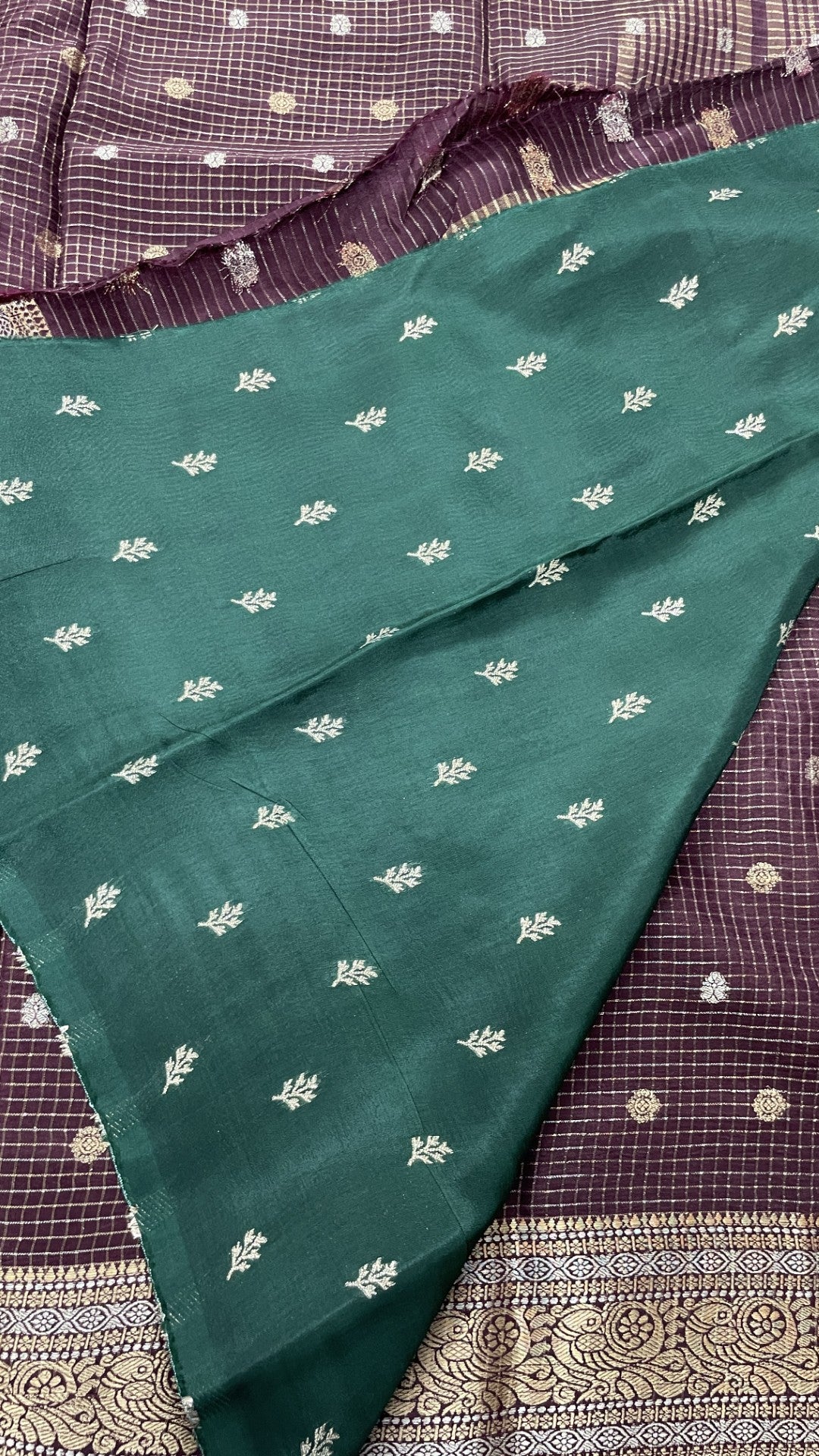 Brown Checks Semi Silk Saree