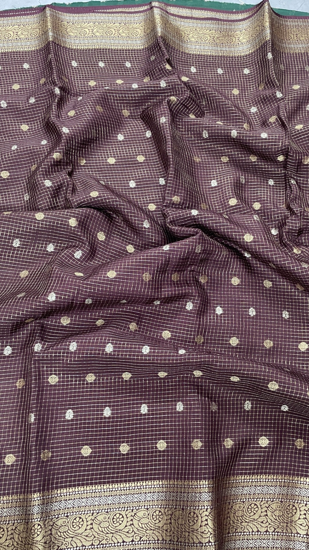 Brown Checks Semi Silk Saree