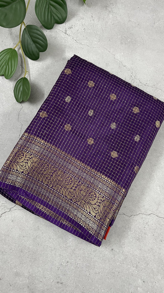 Purple Checks Semi Silk Saree