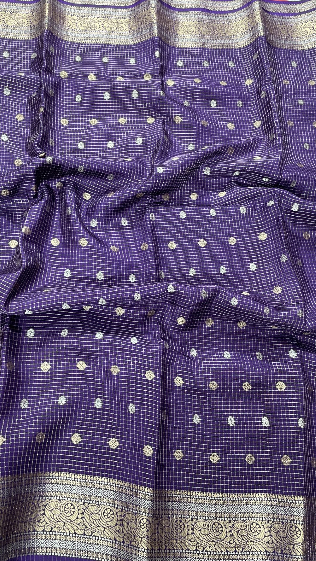 Purple Checks Semi Silk Saree