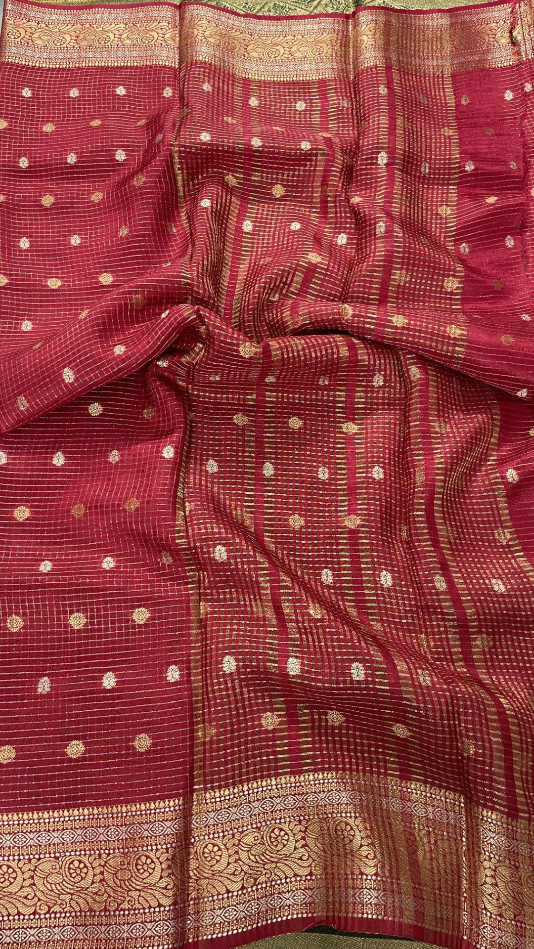 Red Checks Semi Silk Saree
