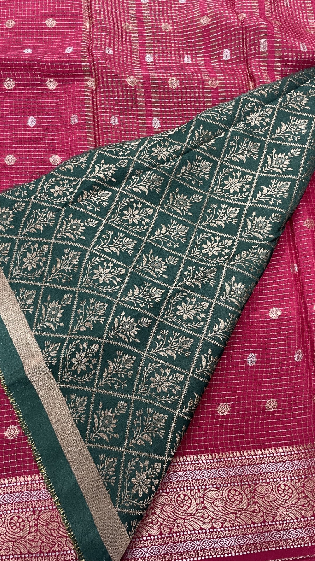 Red Checks Semi Silk Saree