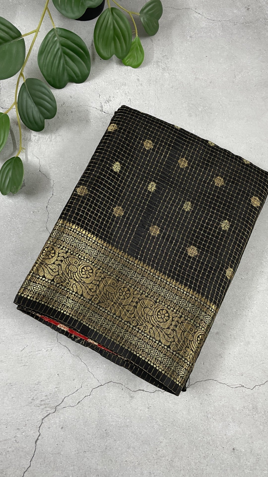 Black Checks Semi Silk Saree
