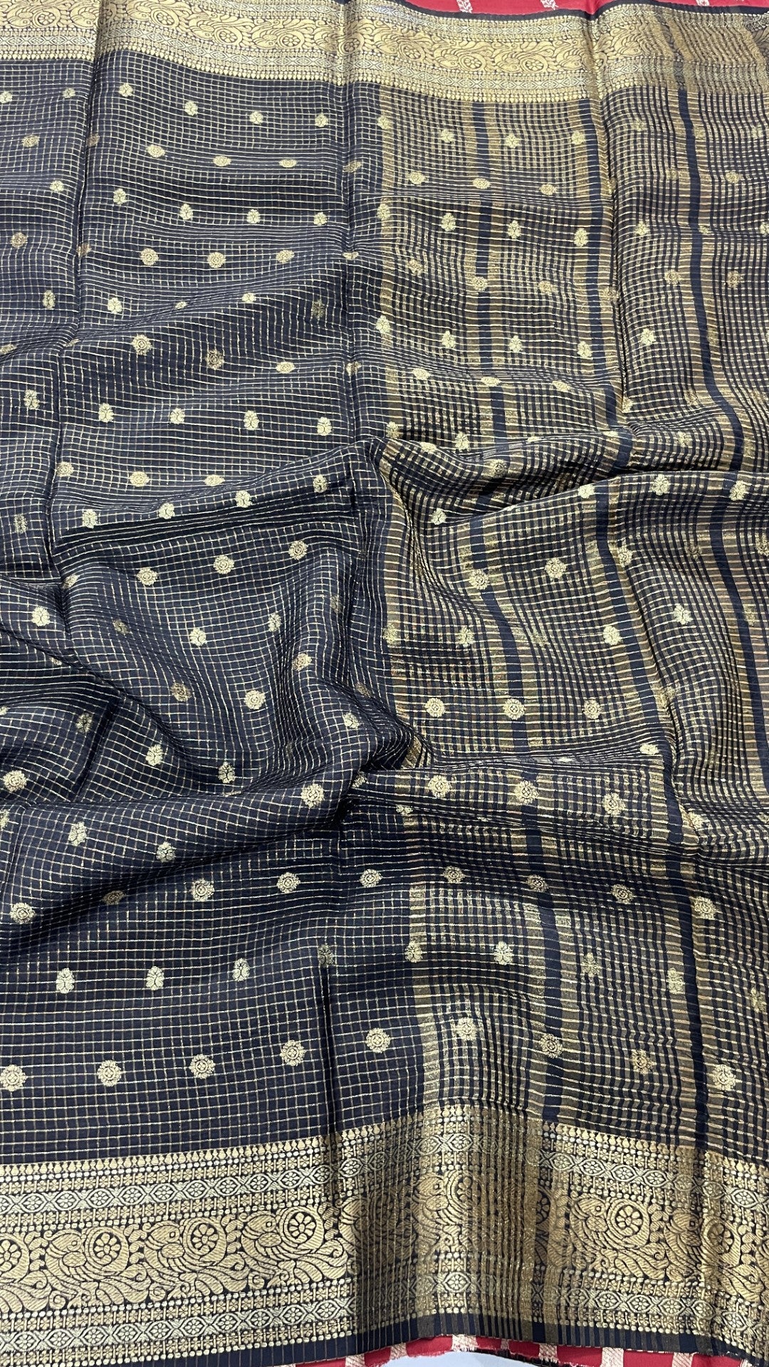 Black Checks Semi Silk Saree