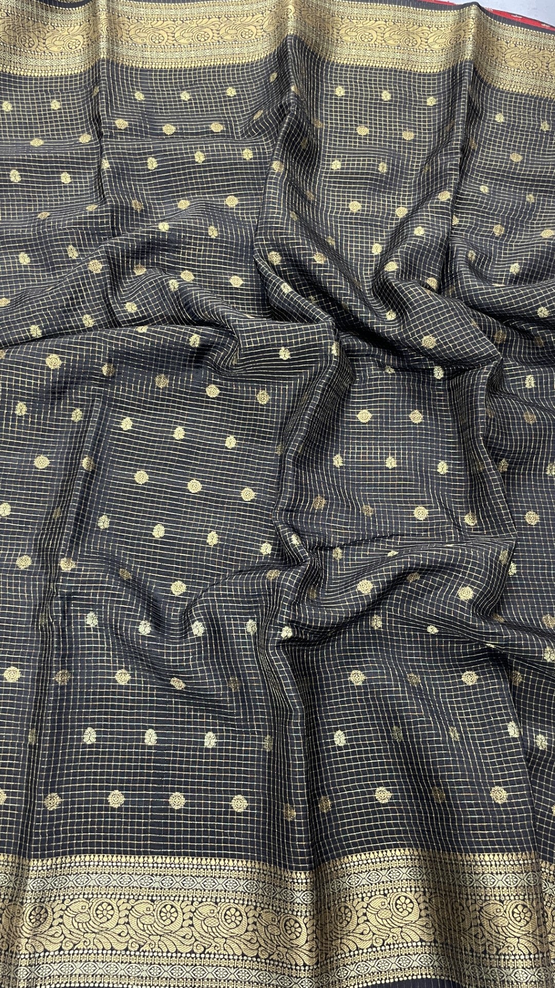 Black Checks Semi Silk Saree