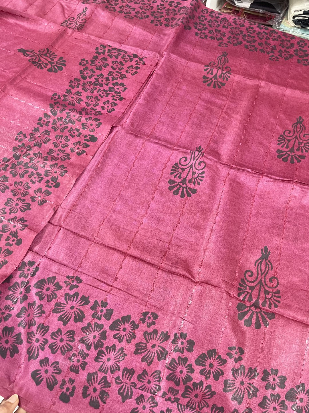 Wine Printed Gicha Silk Saree