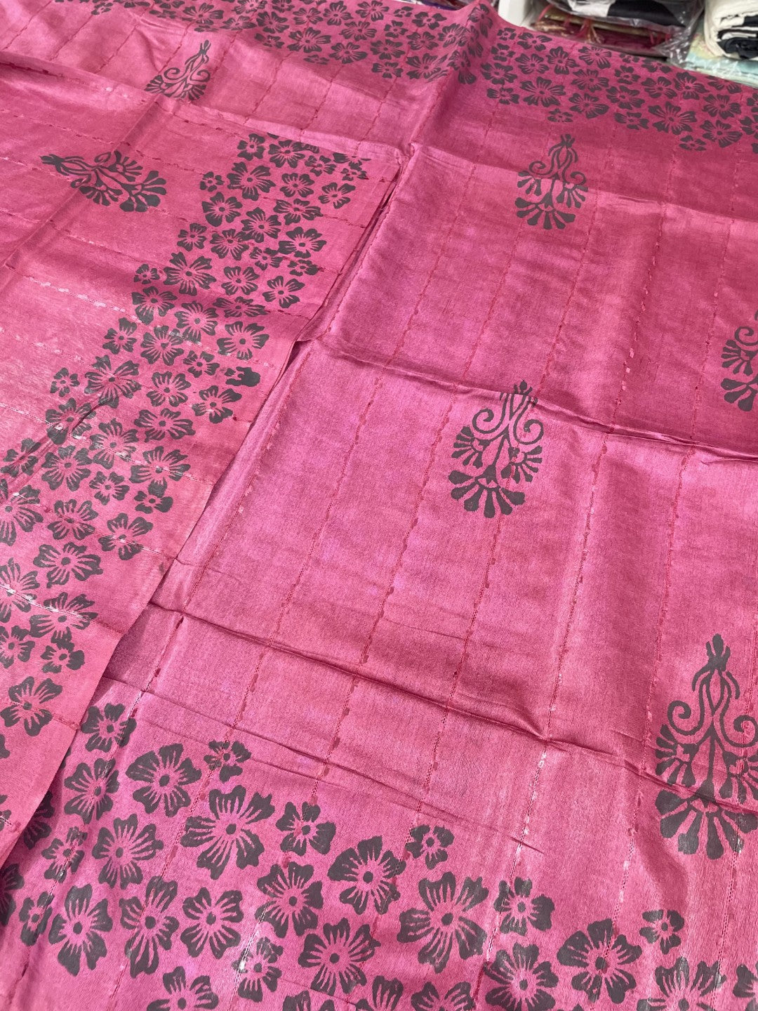 Wine Printed Gicha Silk Saree