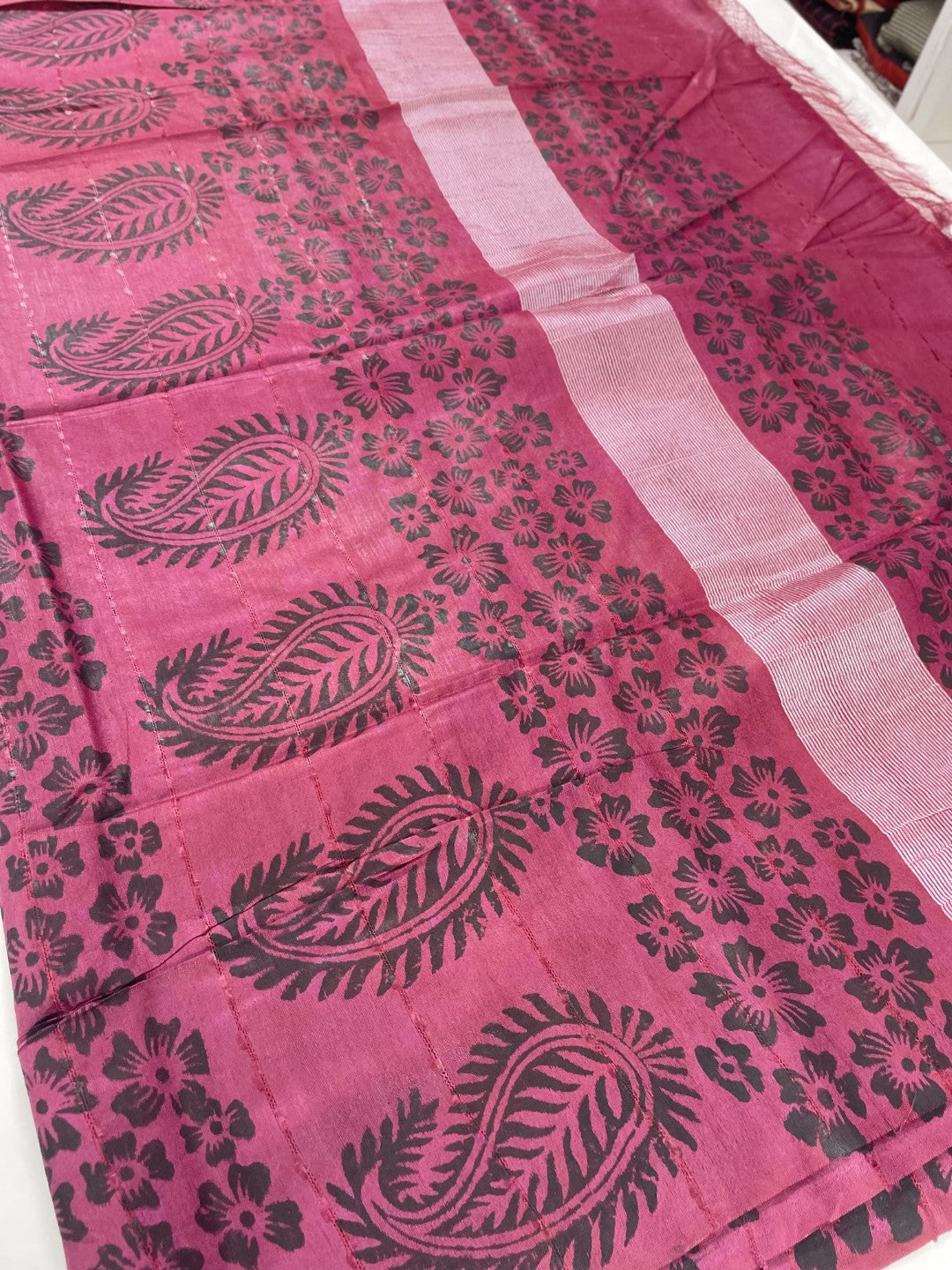 Wine Printed Gicha Silk Saree
