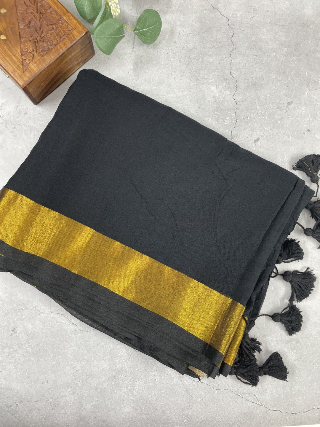 Black Sequence Pallu Mul Cotton Saree