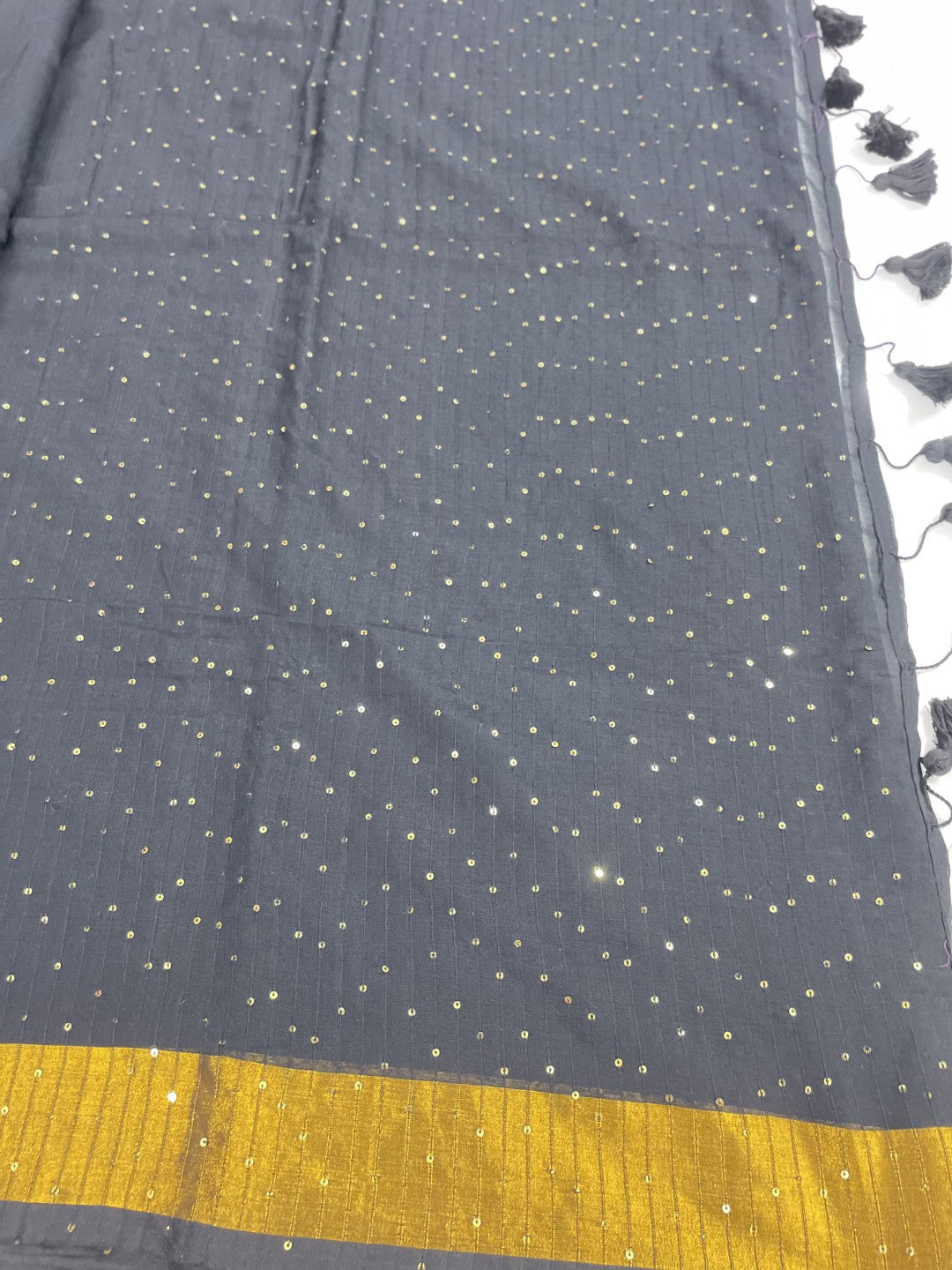 Black Sequence Pallu Mul Cotton Saree