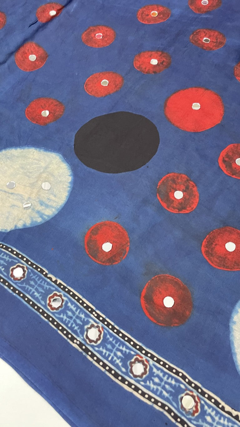 Blue Polka Block Print Mirror Modal Saree