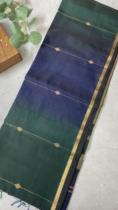 Green N Blue Shaded Pure Maheshwari Silk Cotton Saree