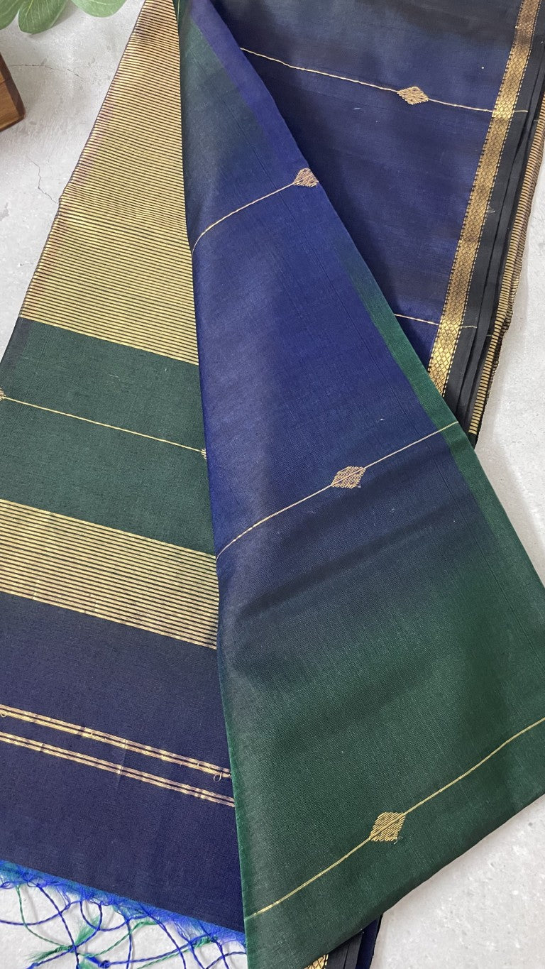 Green N Blue Shaded Pure Maheshwari Silk Cotton Saree