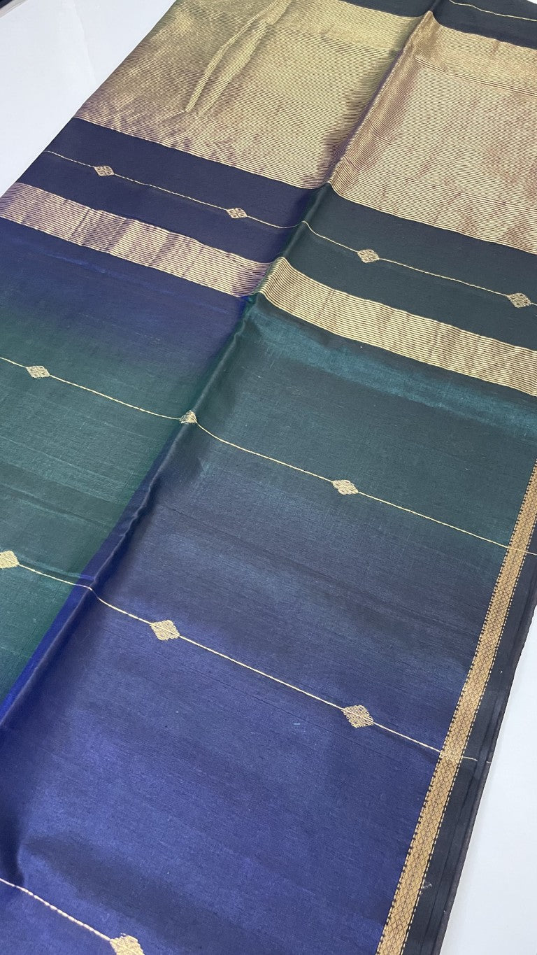 Green N Blue Shaded Pure Maheshwari Silk Cotton Saree