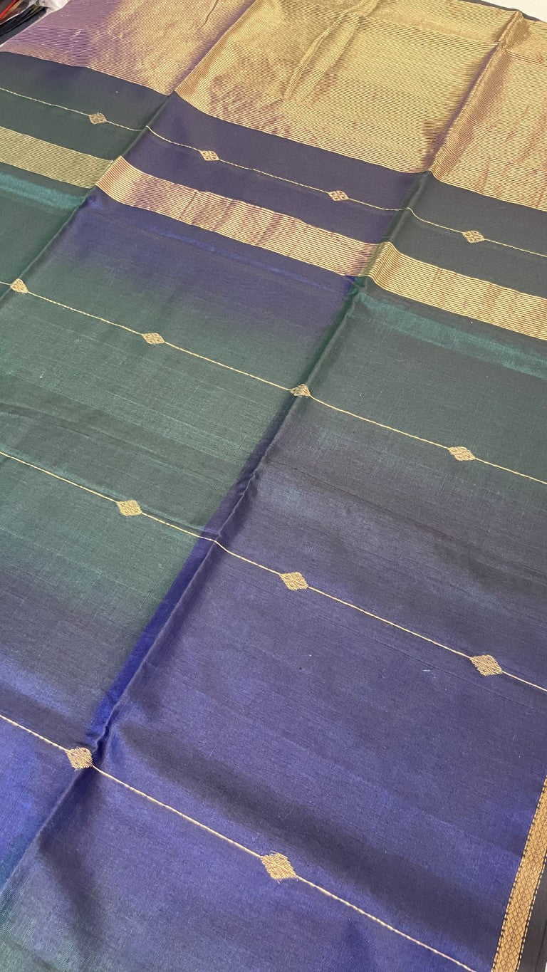 Green N Blue Shaded Pure Maheshwari Silk Cotton Saree