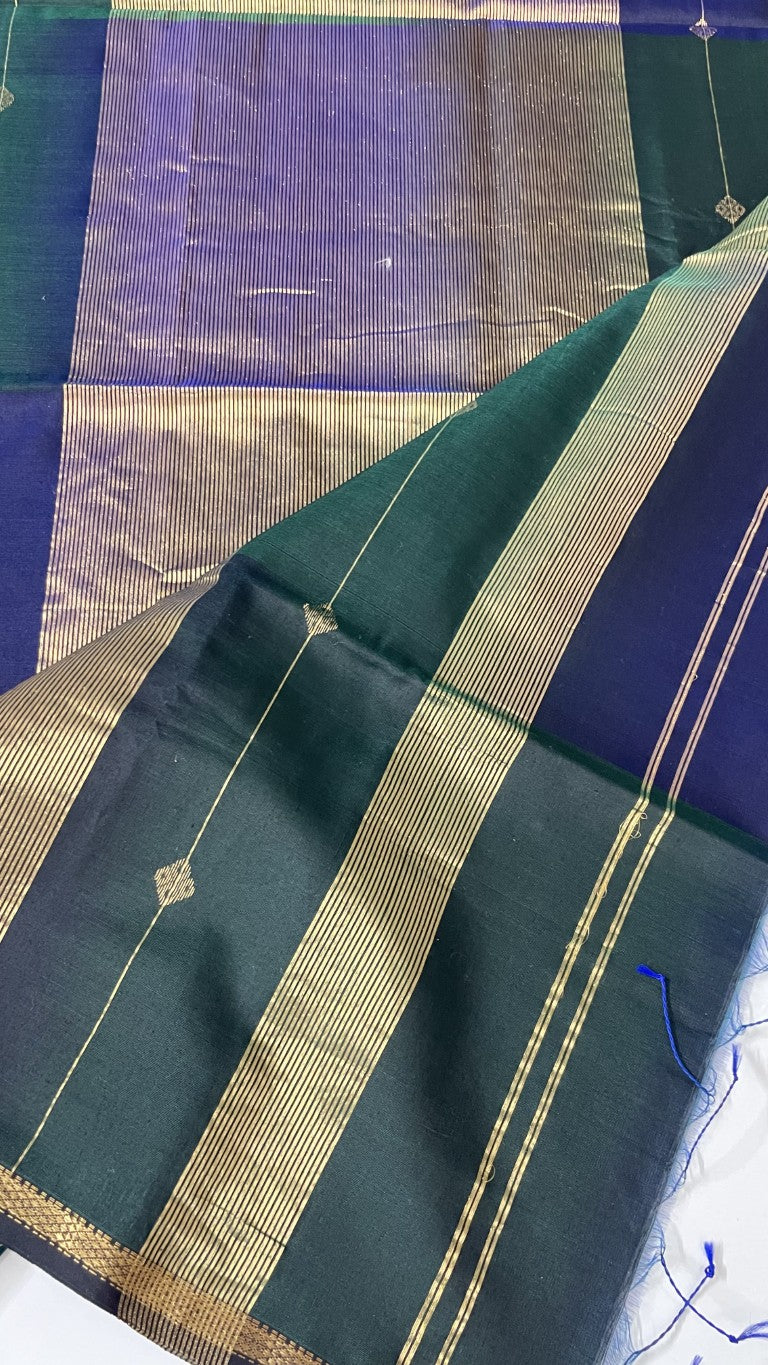 Green N Blue Shaded Pure Maheshwari Silk Cotton Saree
