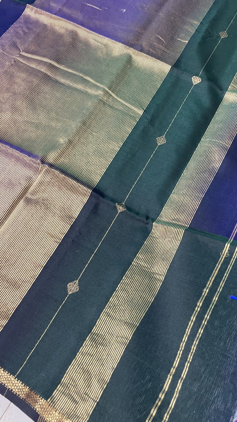 Green N Blue Shaded Pure Maheshwari Silk Cotton Saree
