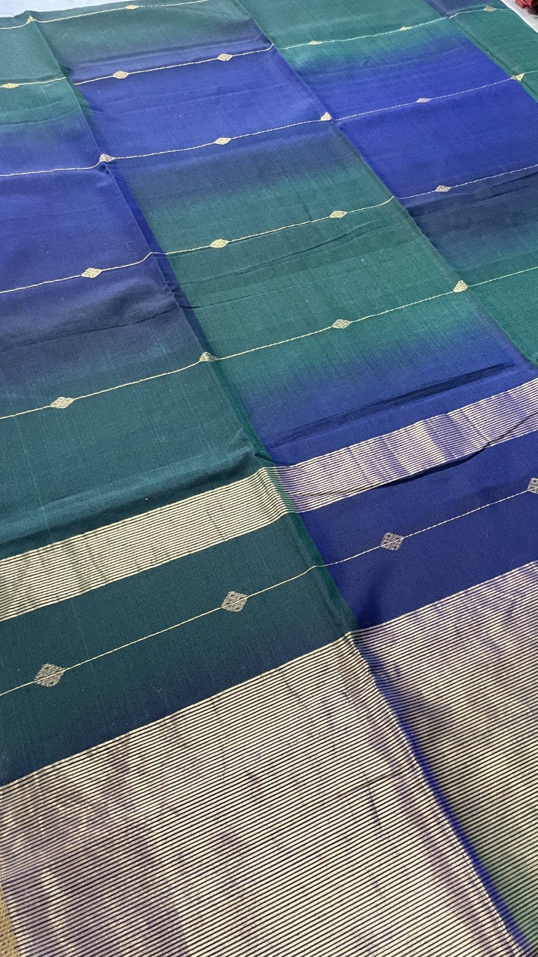 Green N Blue Shaded Pure Maheshwari Silk Cotton Saree