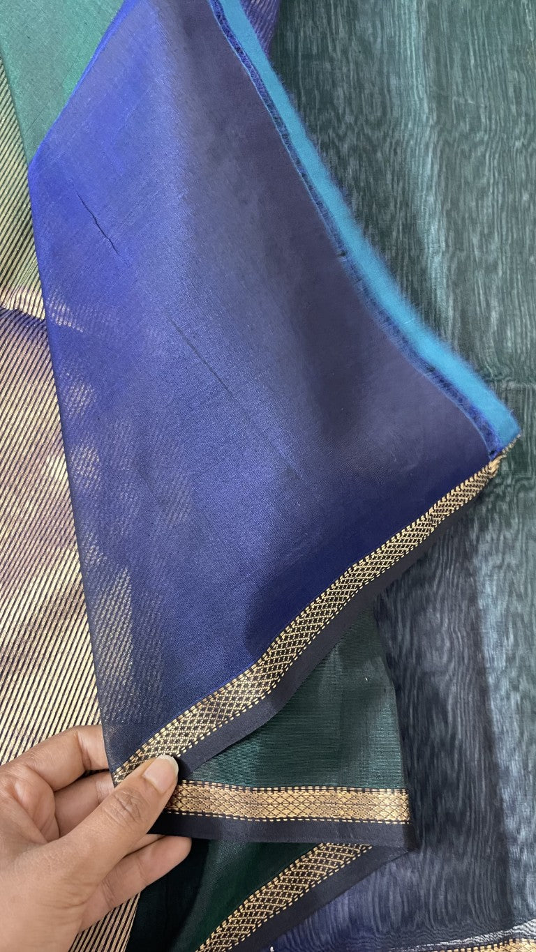 Green N Blue Shaded Pure Maheshwari Silk Cotton Saree