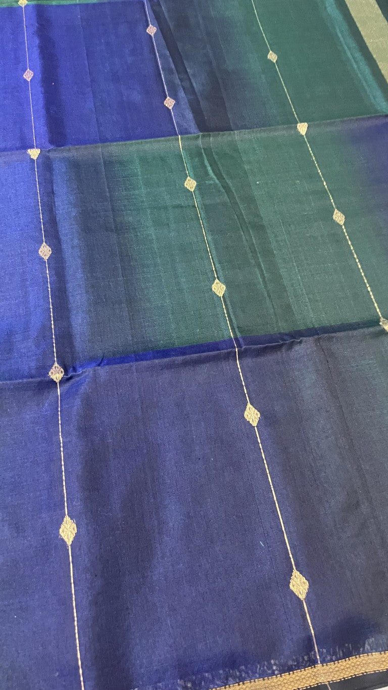 Green N Blue Shaded Pure Maheshwari Silk Cotton Saree