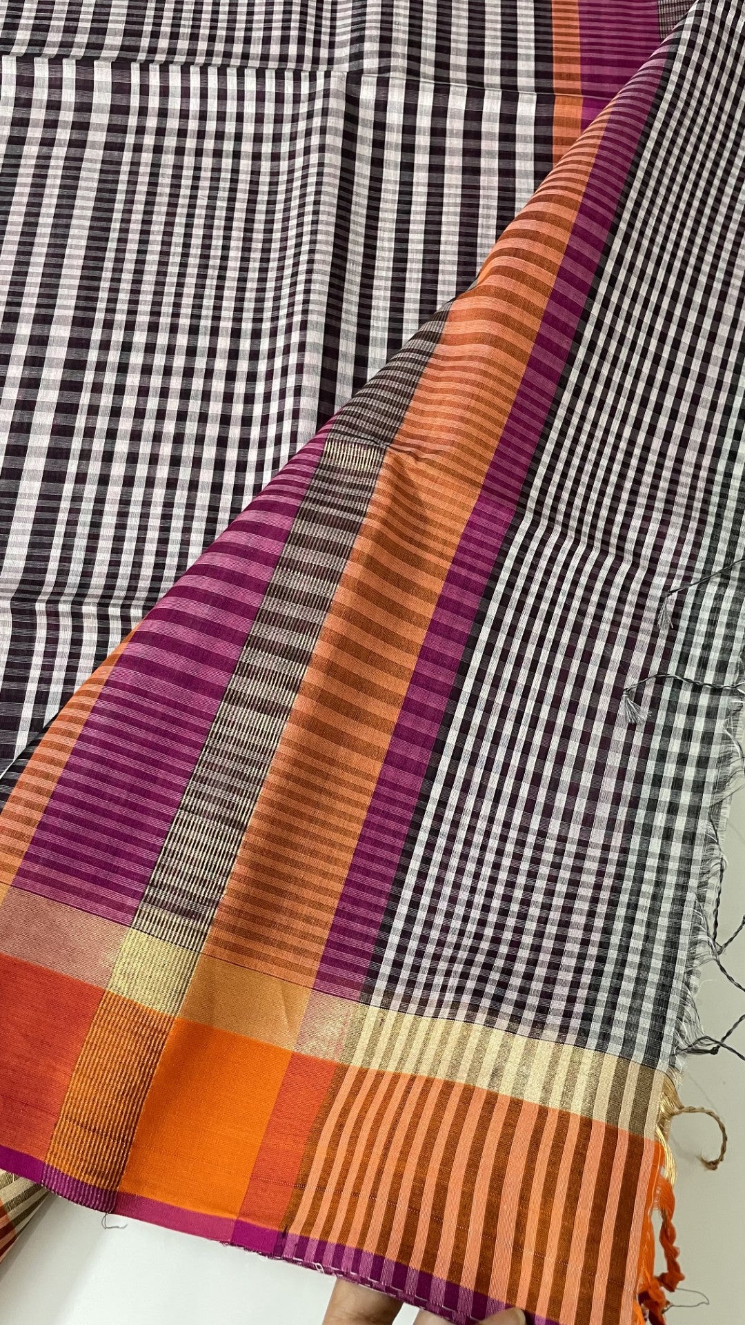 Black N White Checks Pure Maheshwari Silk Cotton Saree