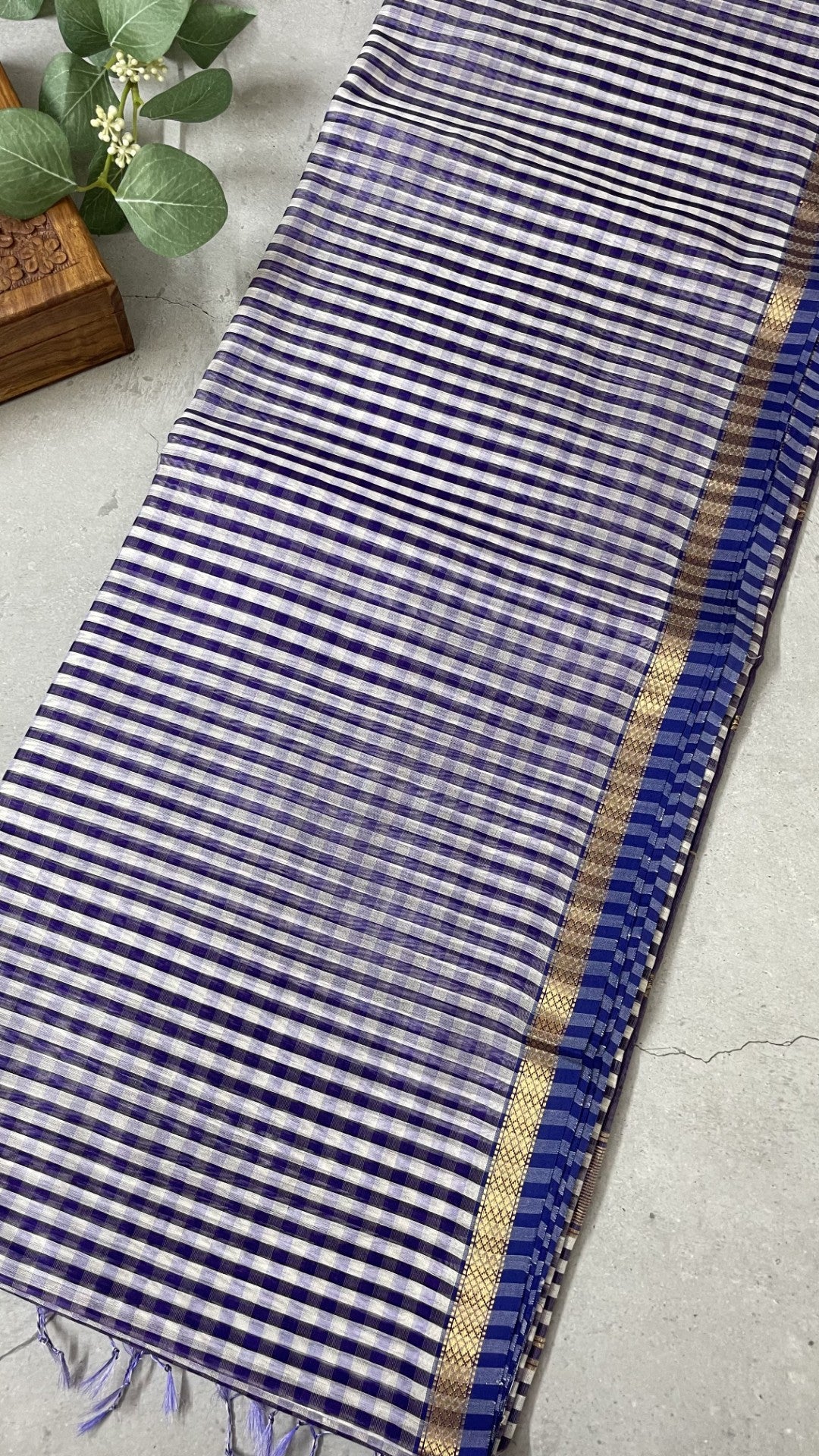 Blue Checks Pure Maheshwari Silk Cotton Saree