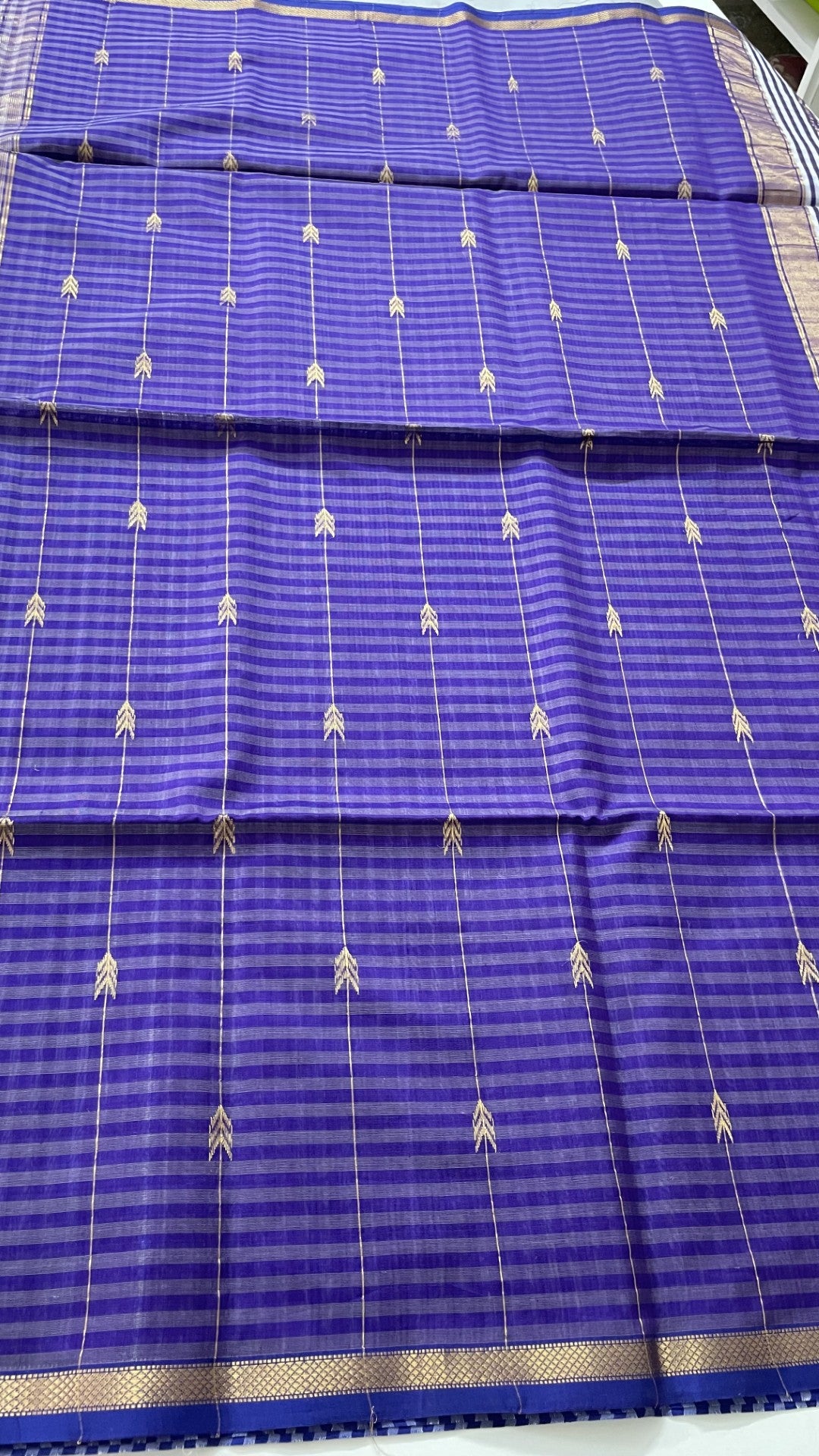 Blue Checks Pure Maheshwari Silk Cotton Saree