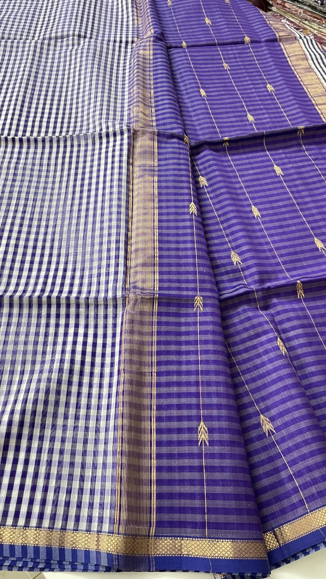 Blue Checks Pure Maheshwari Silk Cotton Saree
