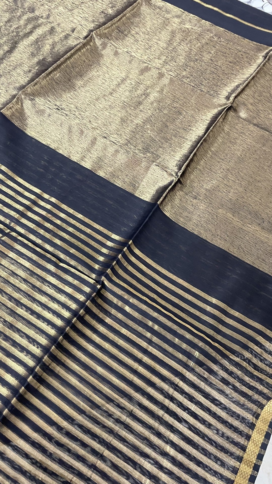 Black Stripe Pure Tissue Maheshwari Silk Saree