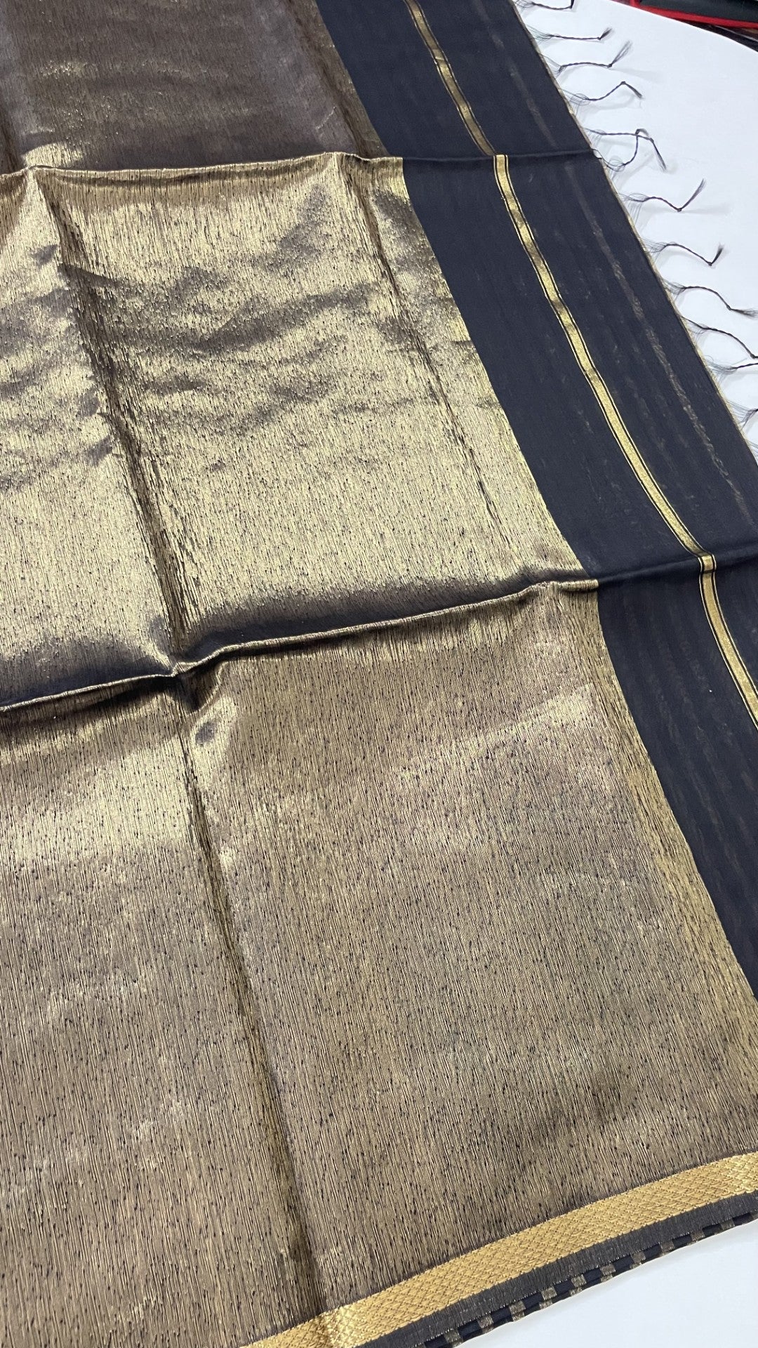 Black Stripe Pure Tissue Maheshwari Silk Saree