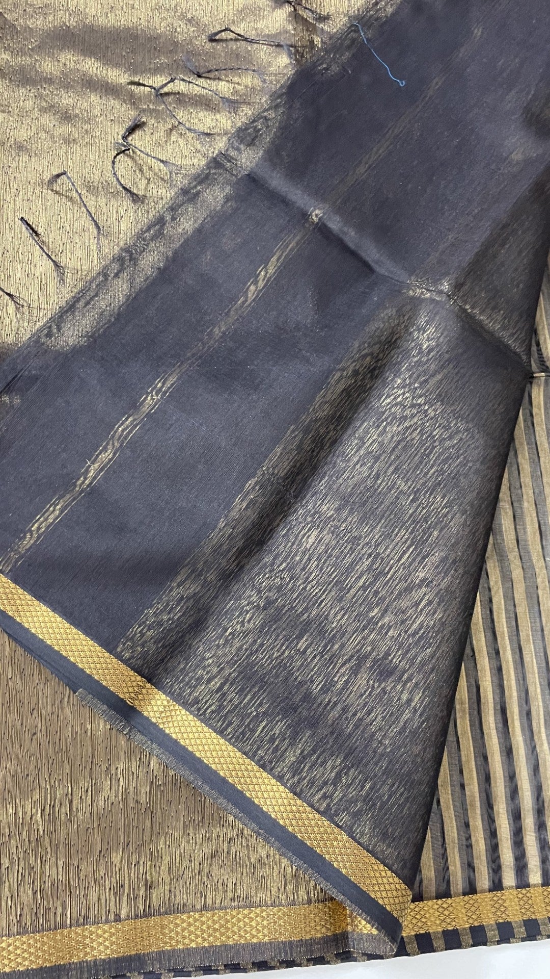 Black Stripe Pure Tissue Maheshwari Silk Saree