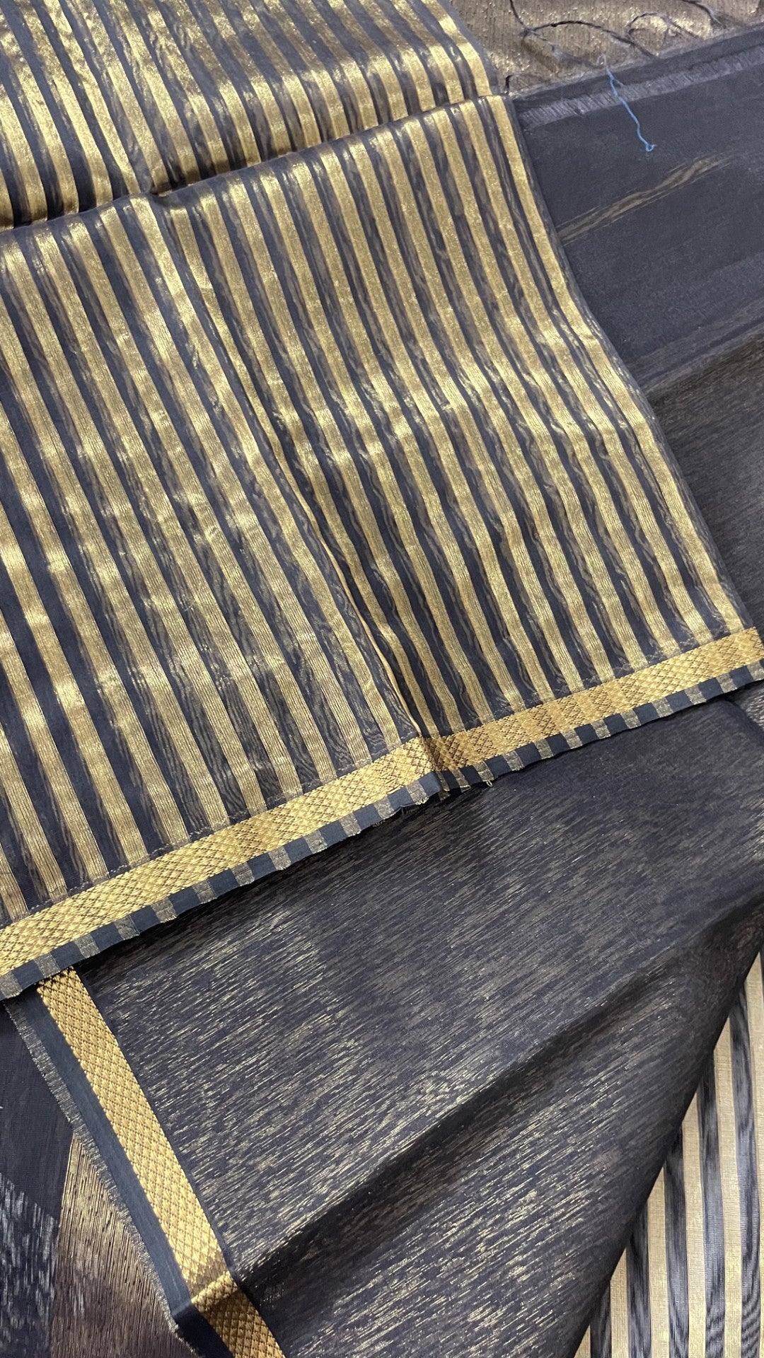 Black Stripe Pure Tissue Maheshwari Silk Saree