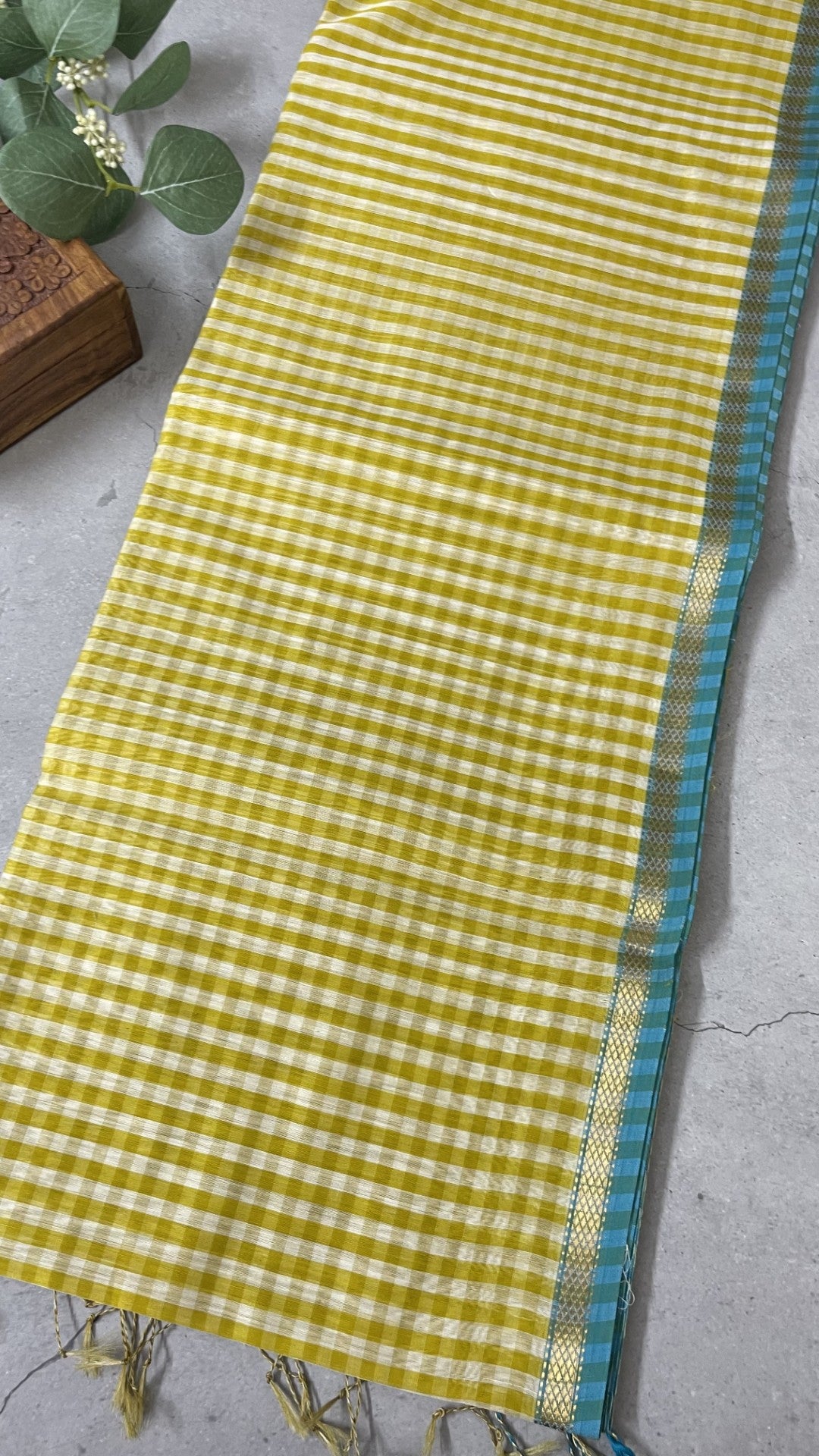 Yellow Checks Pure Maheshwari Silk Cotton Saree