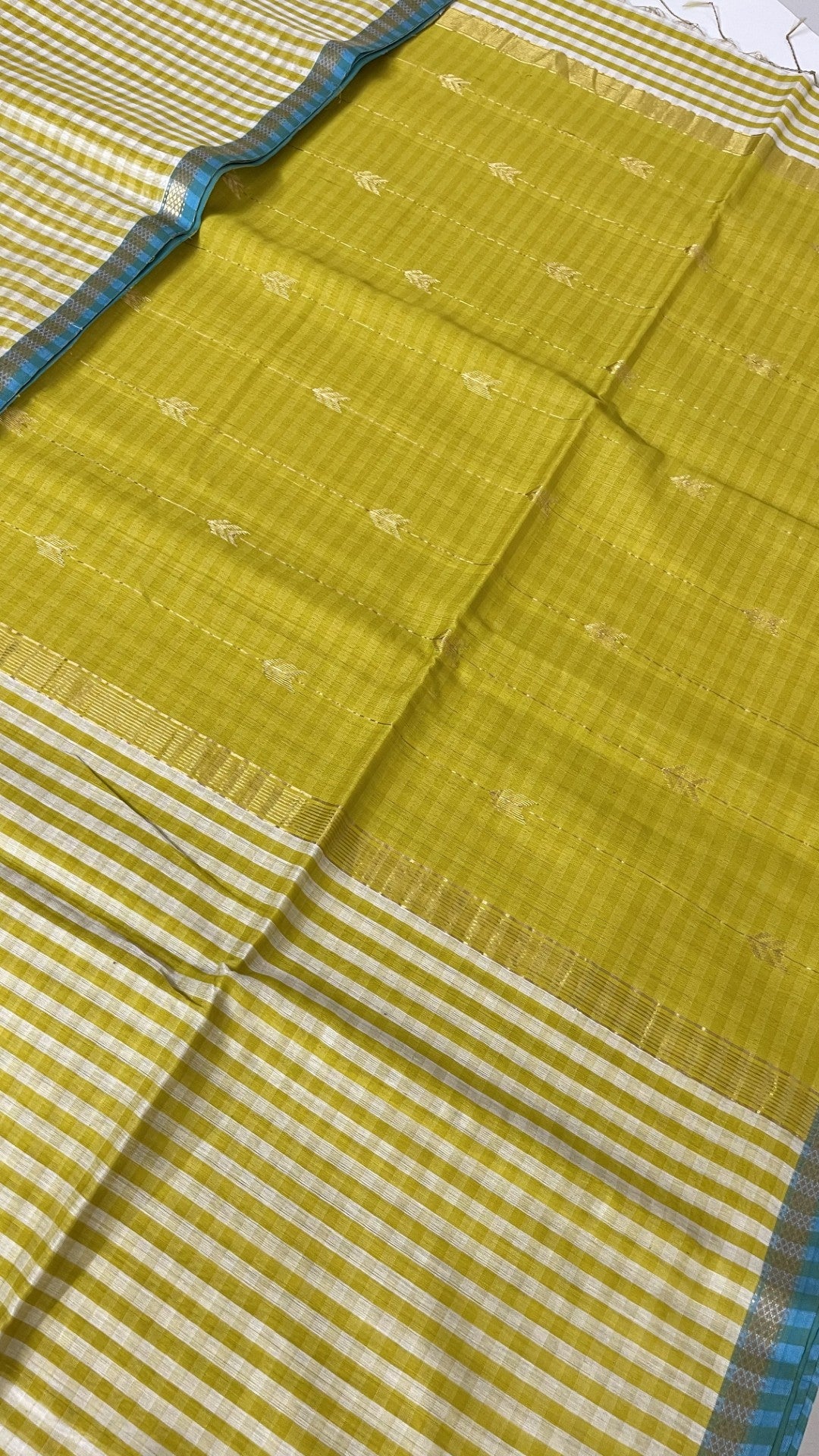 Yellow Checks Pure Maheshwari Silk Cotton Saree