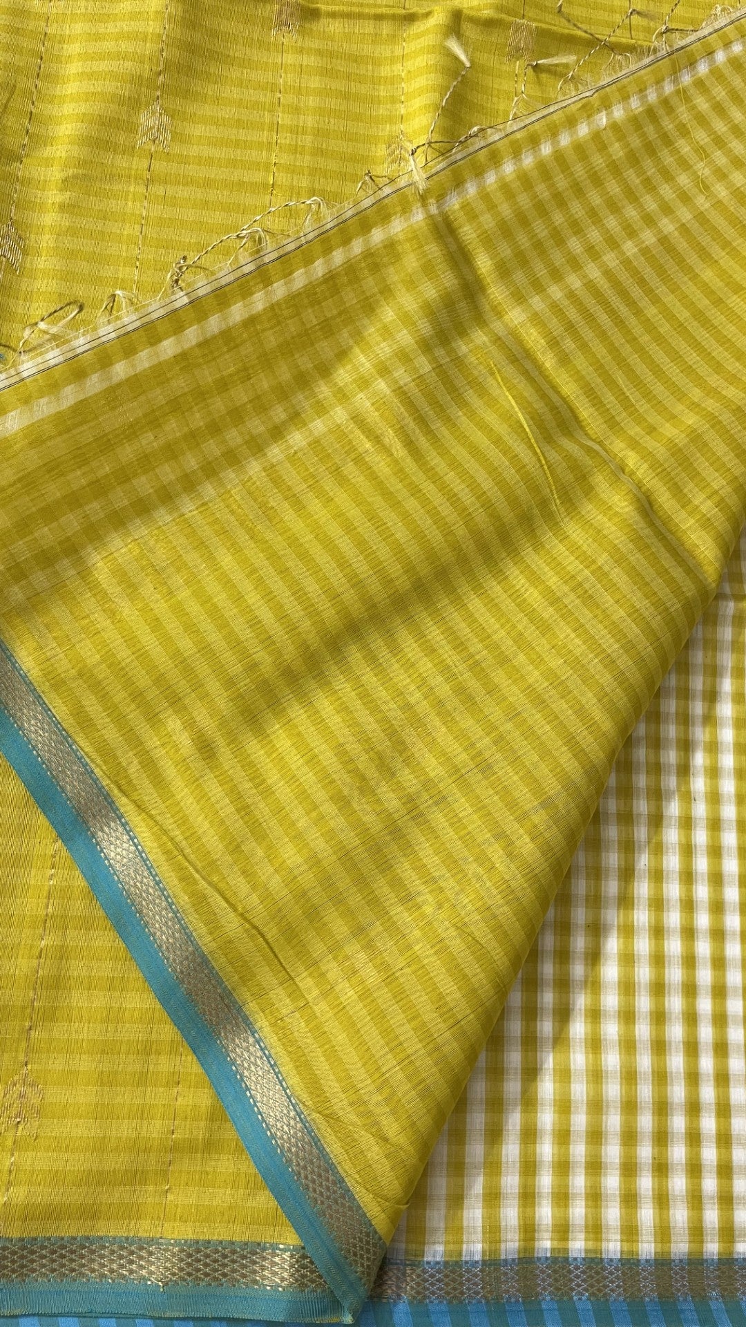 Yellow Checks Pure Maheshwari Silk Cotton Saree