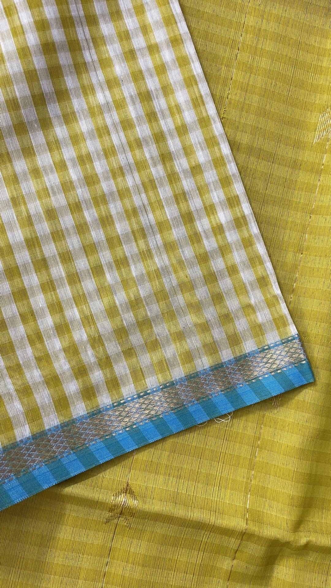 Yellow Checks Pure Maheshwari Silk Cotton Saree