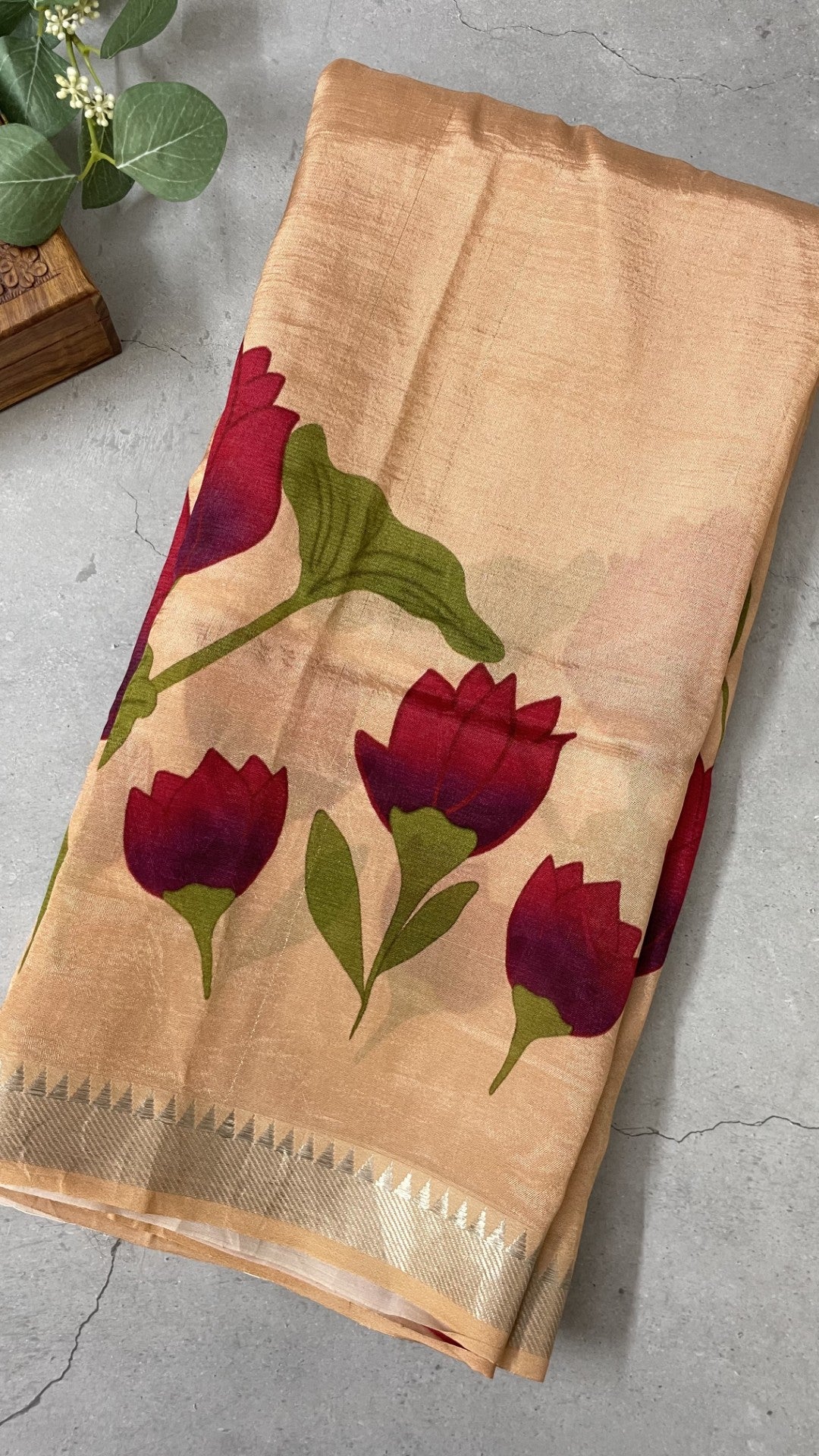 Peach Floral Printed Pure Mangalgiri Silk Saree