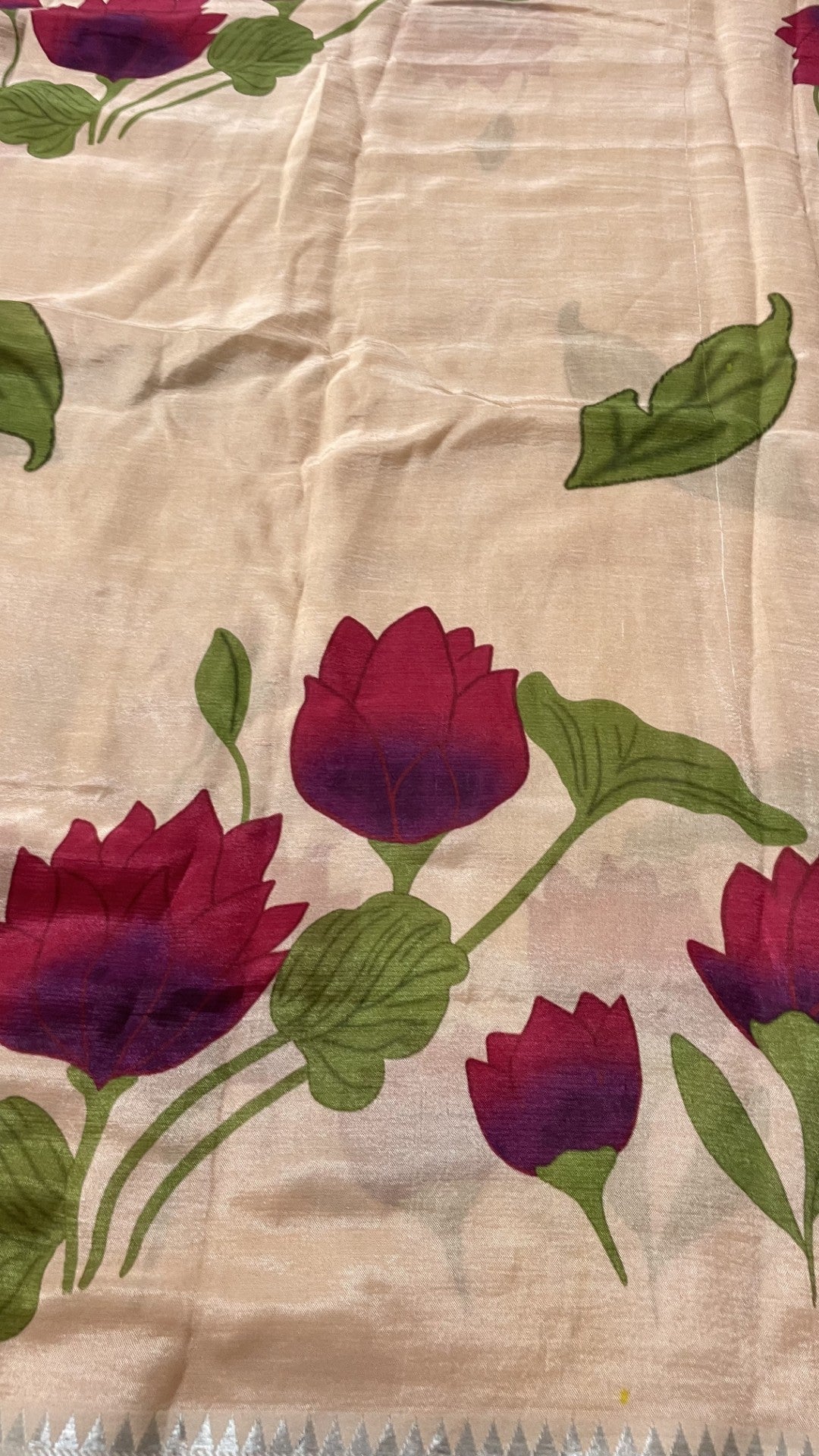 Peach Floral Printed Pure Mangalgiri Silk Saree