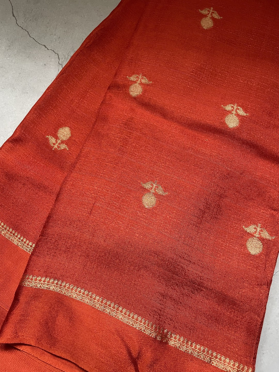 Rust Orange Viscose Banarasi Crepe Silk Saree