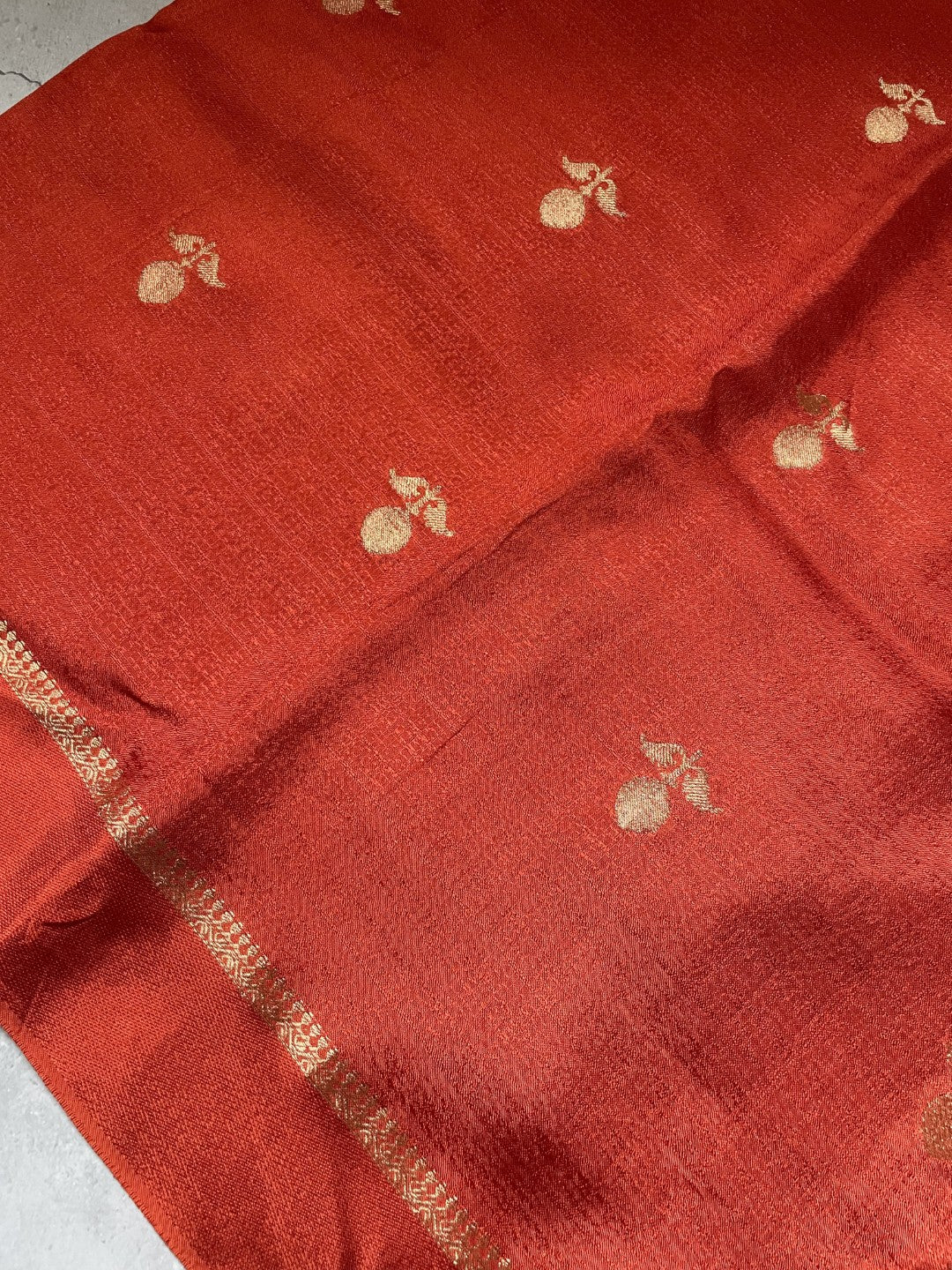 Rust Orange Viscose Banarasi Crepe Silk Saree