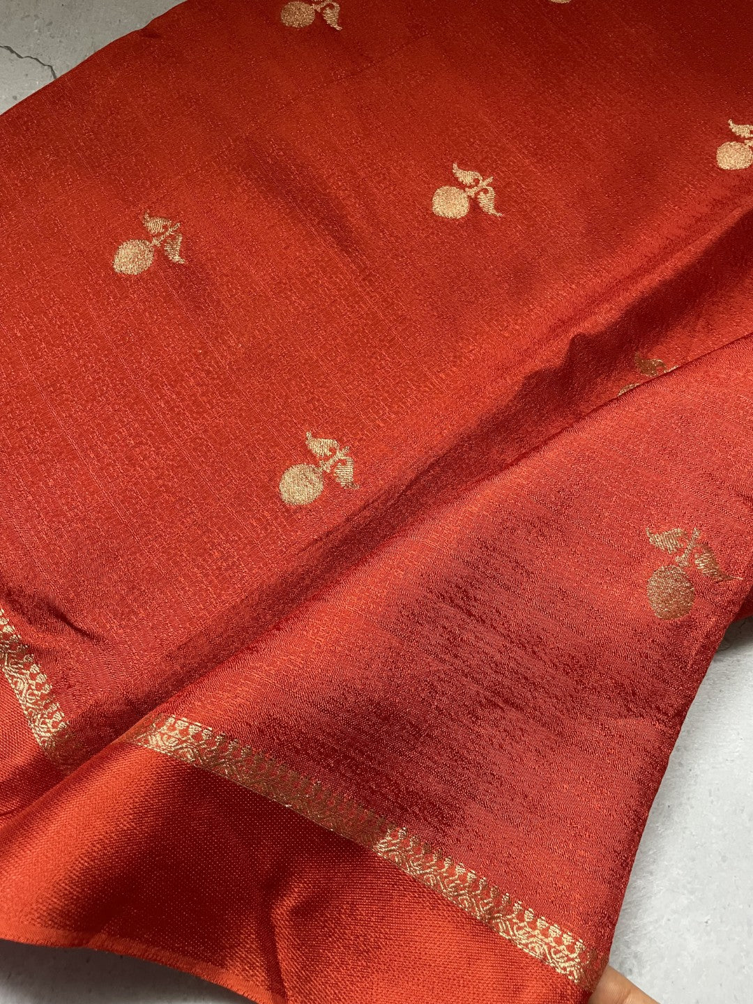 Rust Orange Viscose Banarasi Crepe Silk Saree